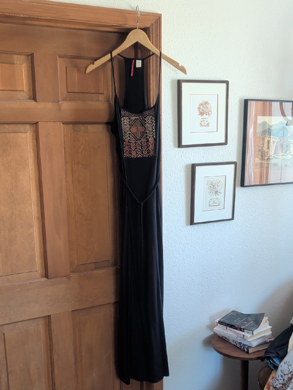 Element Black Maxi Dress with Multicolor Embroidered Bodice
